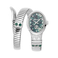 Roberto Cavalli Lady Serpente Ornato Damenuhr Grün Silber