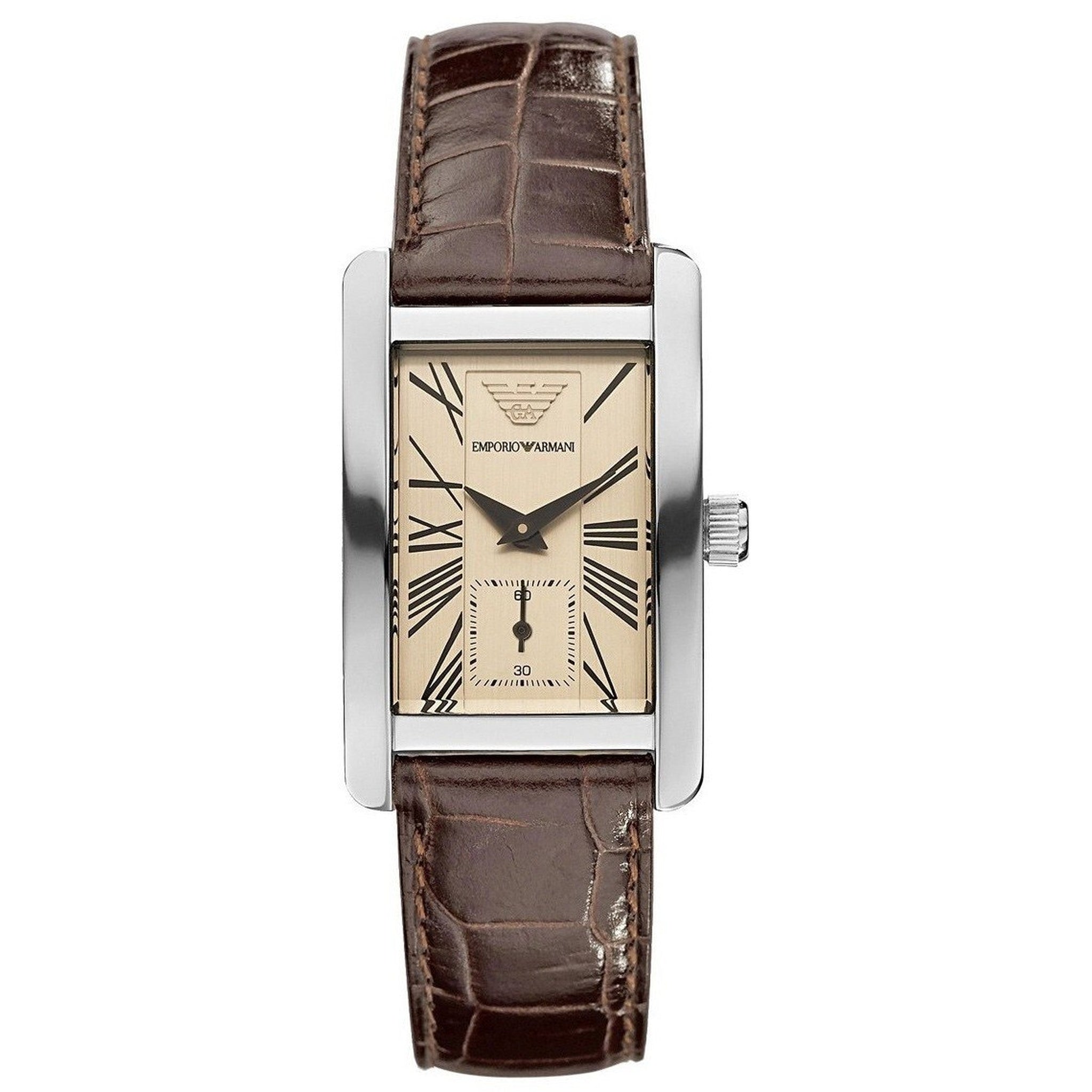 Emporio Armani Damenuhr silber braun Lederarmband