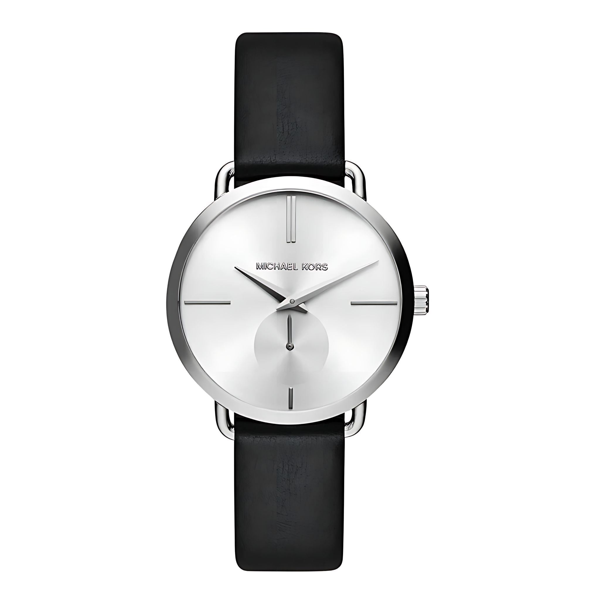 Michael Kors Portia Lady Damenuhr silber schwarz Lederarmband