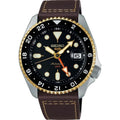 Seiko 5 Sports GMT Herrenuhr silber braun Lederarmband SSK036K1