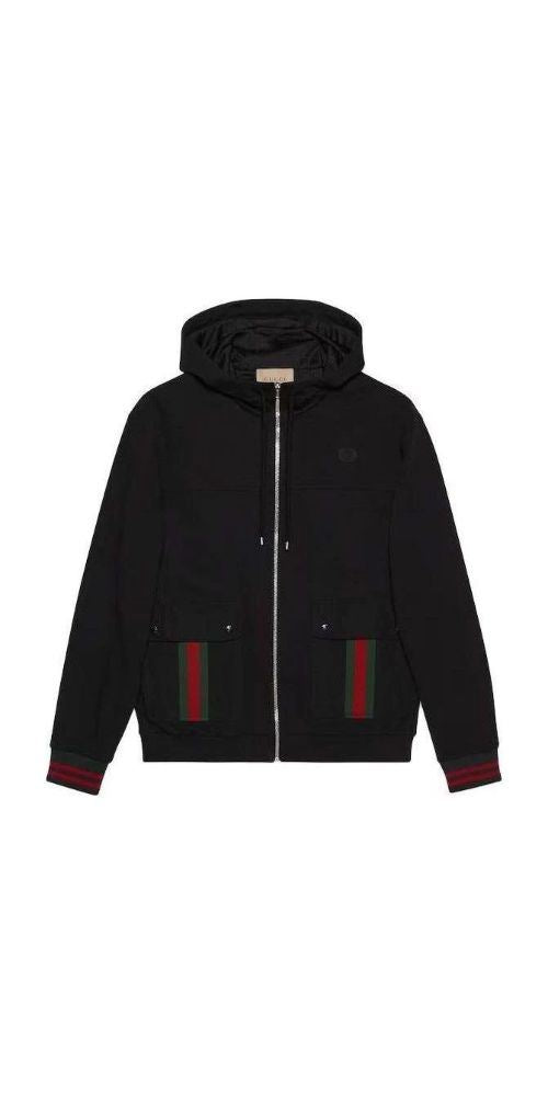 Gucci Jacke mit Kapuze mit Web Schwarz Herren