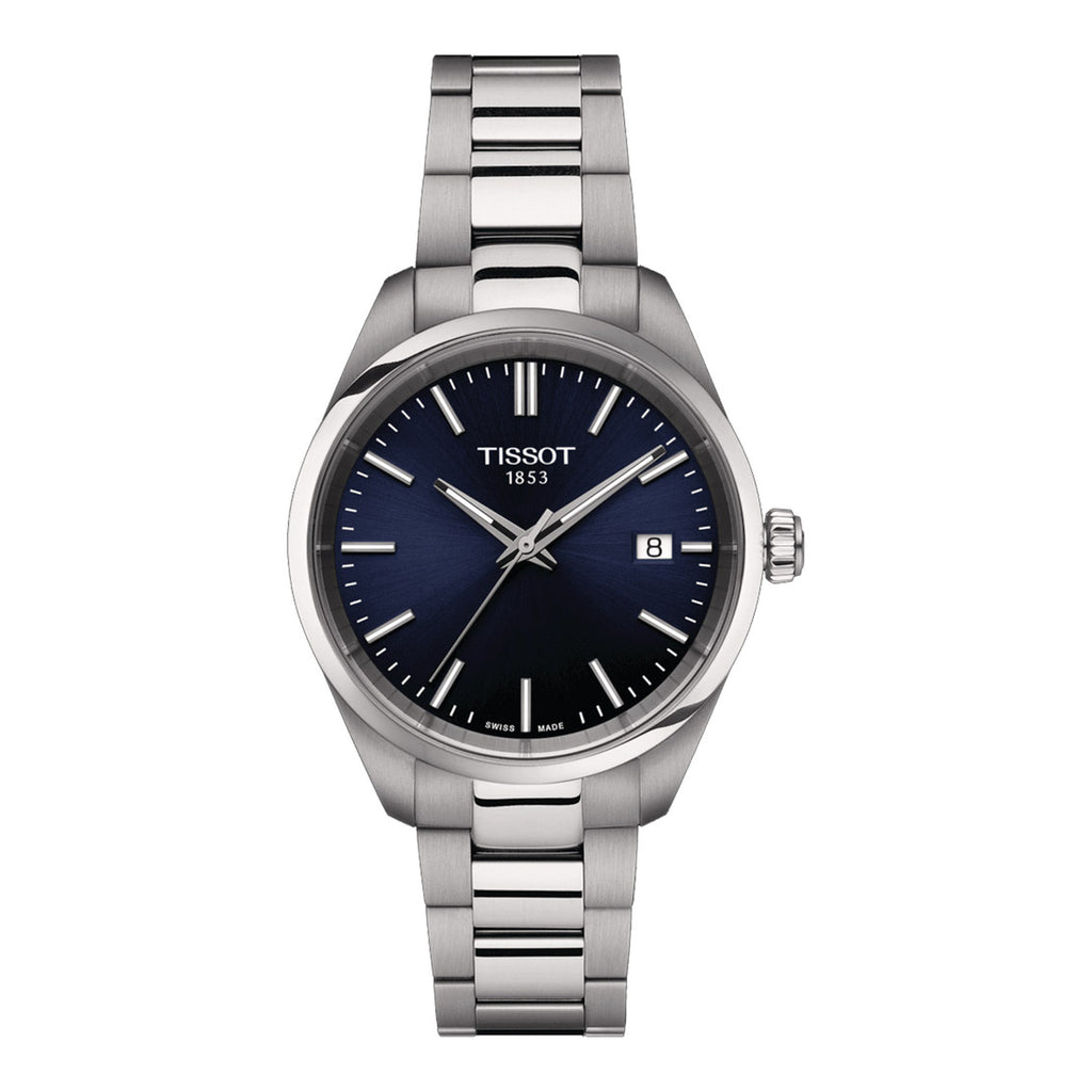 Tissot PR 100 34mm Silber Blau Damenuhr