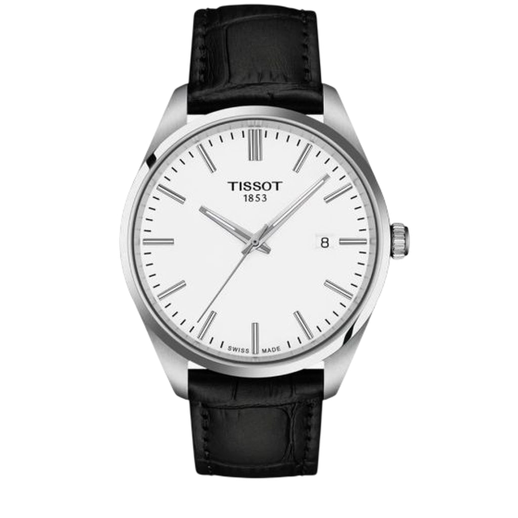 Tissot PR 100 Armbanduhr silber schwarz Lederarmband