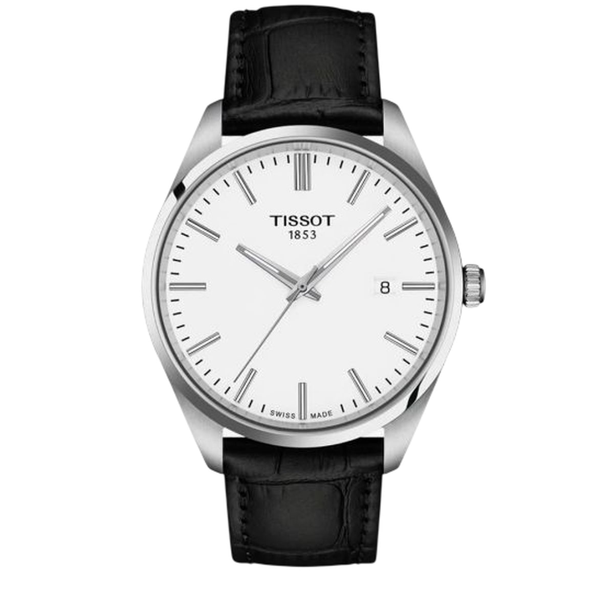 Tissot PR 100 Armbanduhr silber schwarz Lederarmband