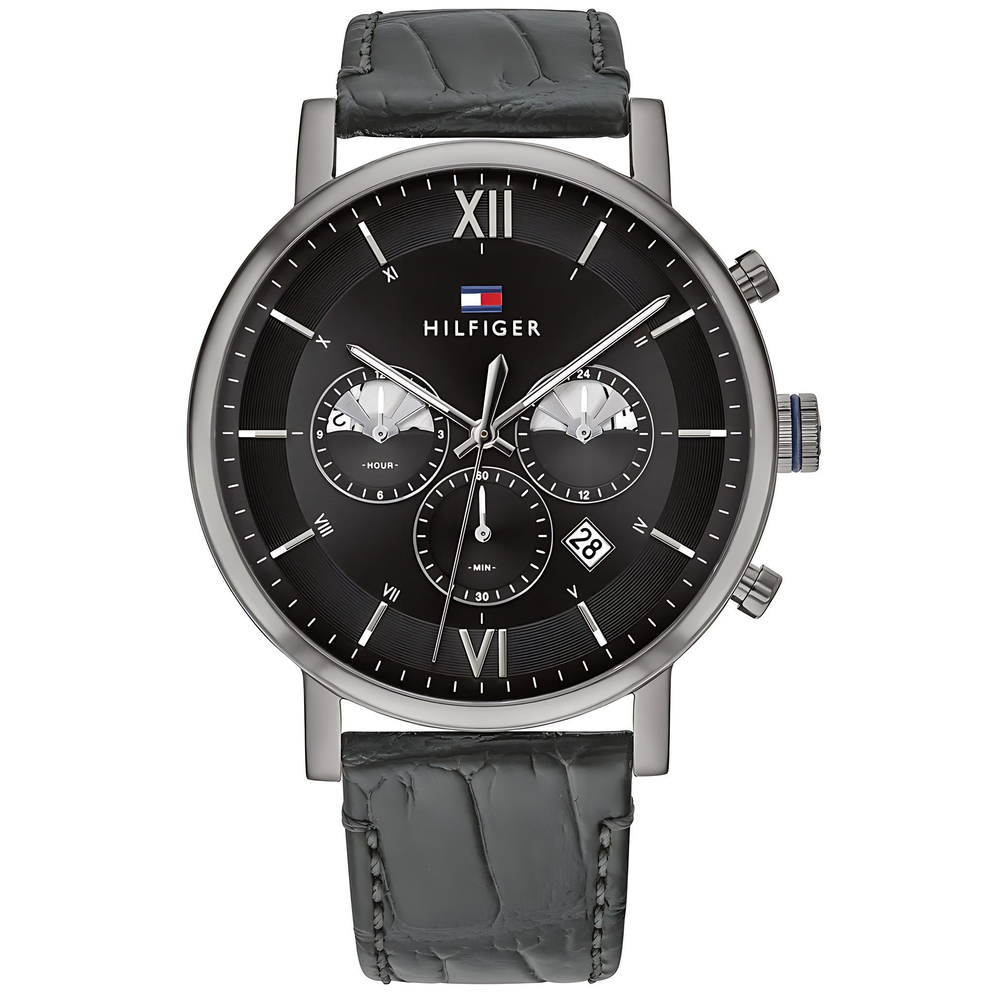 Tommy Hilfiger Evan Armbanduhr silber schwarz Lederarmband