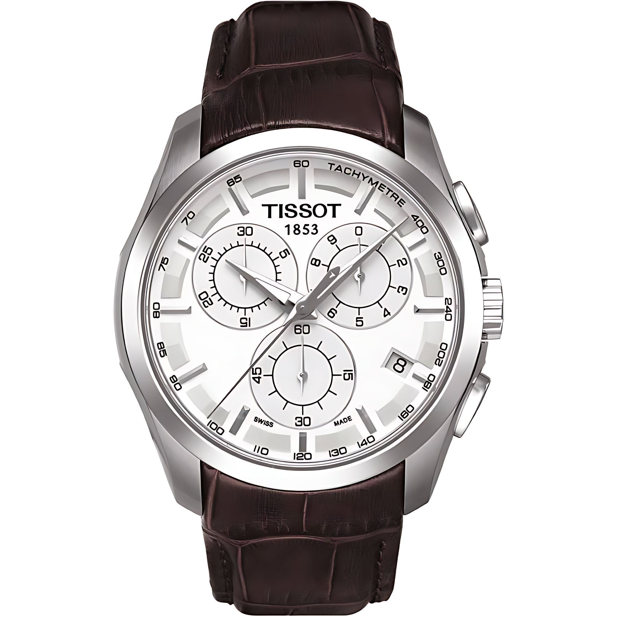 Tissot Couturier Herrenuhr silber braun Lederarmband
