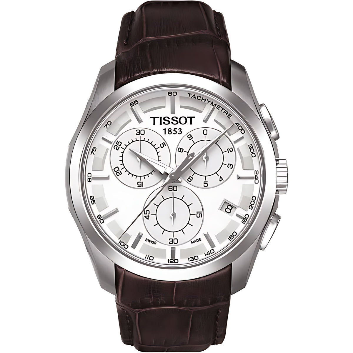 Tissot Couturier Herrenuhr silber braun Lederarmband
