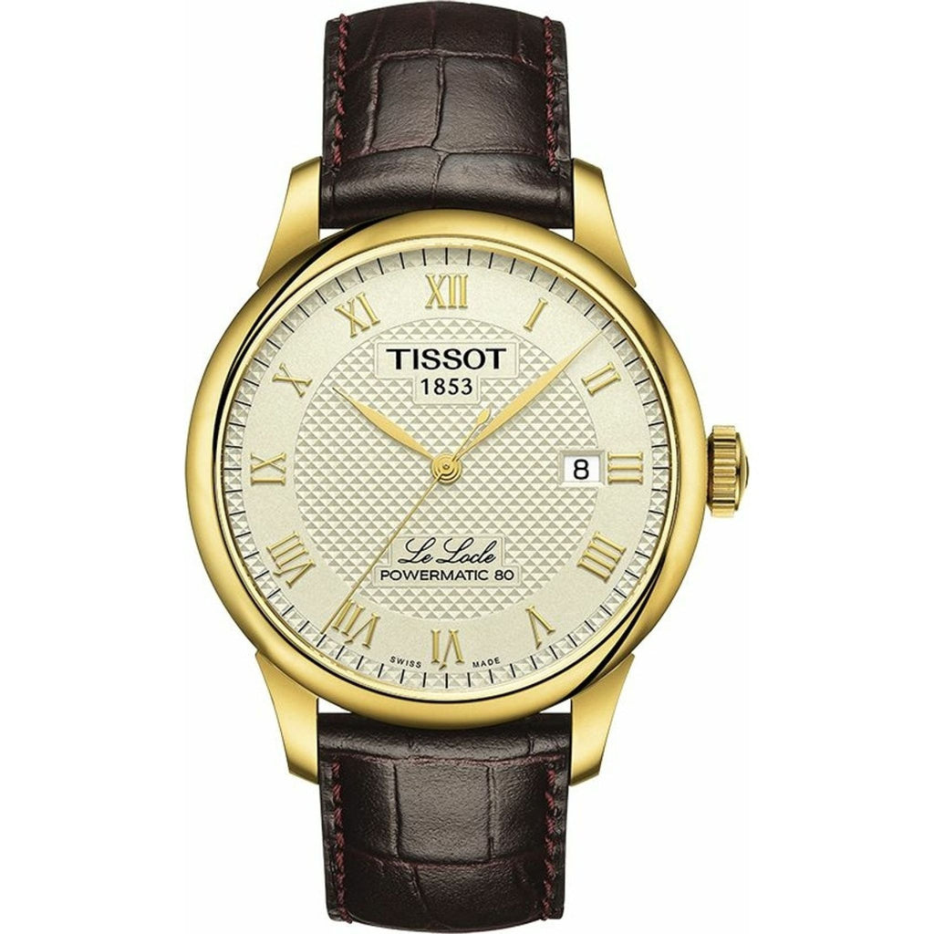 Tissot Le Locle Powermatic 80 Herrenuhr gold braun Lederarmband