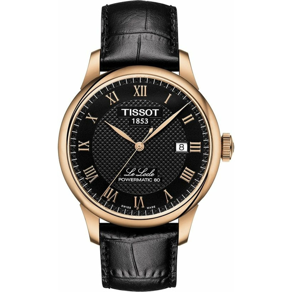 Tissot Le Locle Powermatic 80 Herenuhr roségold schwarz Lederarmband