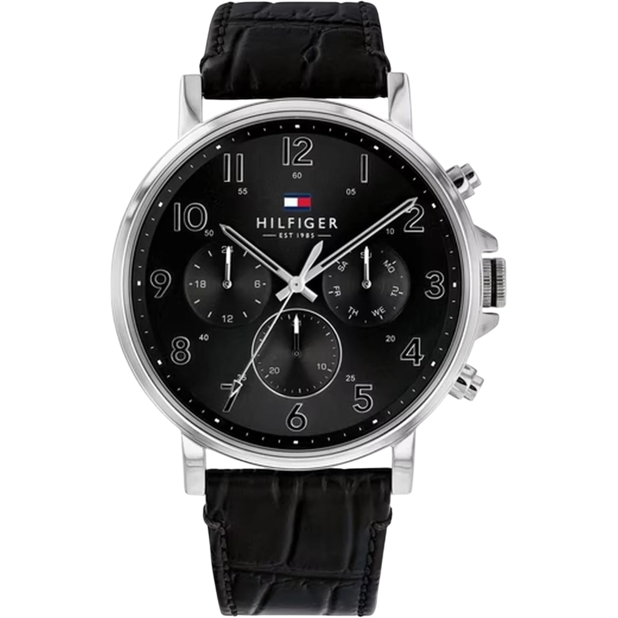 Tommy Hilfiger Daniel Armbanduhr silber schwarz Lederarmband
