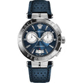 Versace Aion Chronograph Herrenuhr silber blau Lederarmband