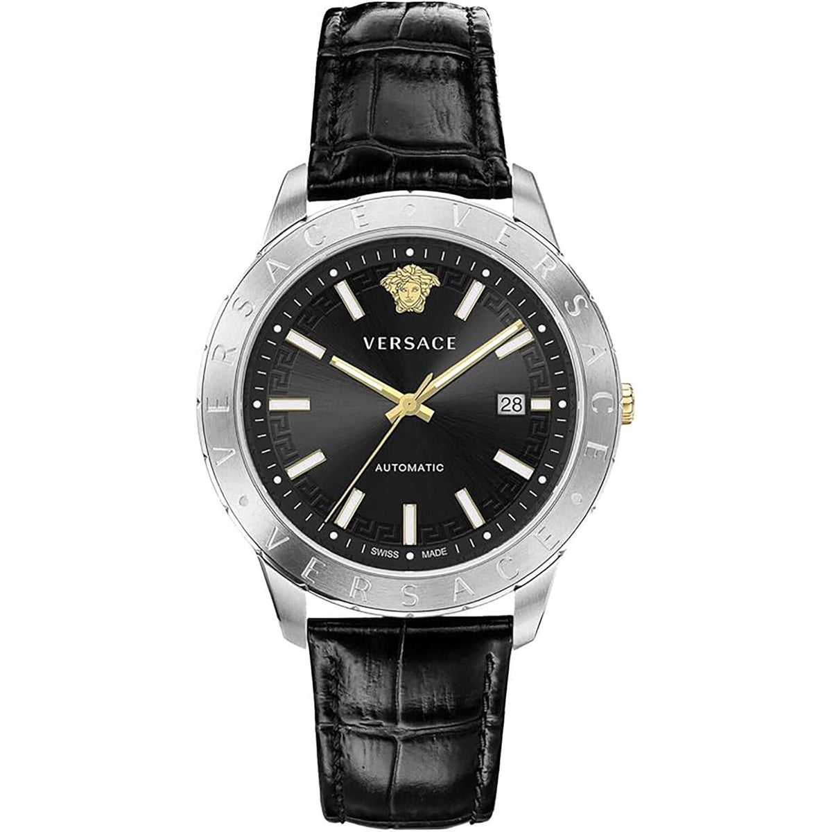 Versace Univers Automatik Herrenuhr Schwarz Leder