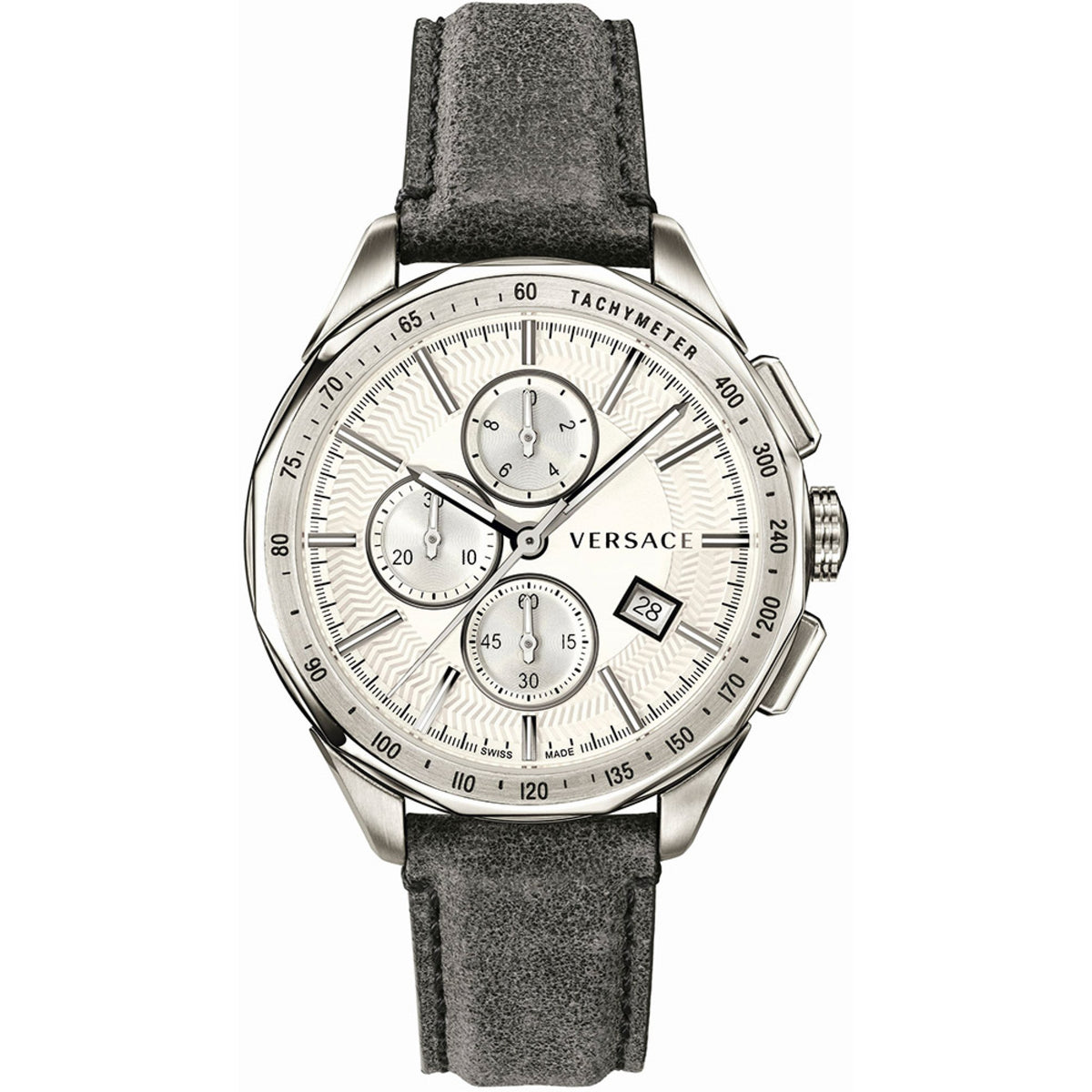 Versace Glaze Herrenuhr silber grau Lederarmband