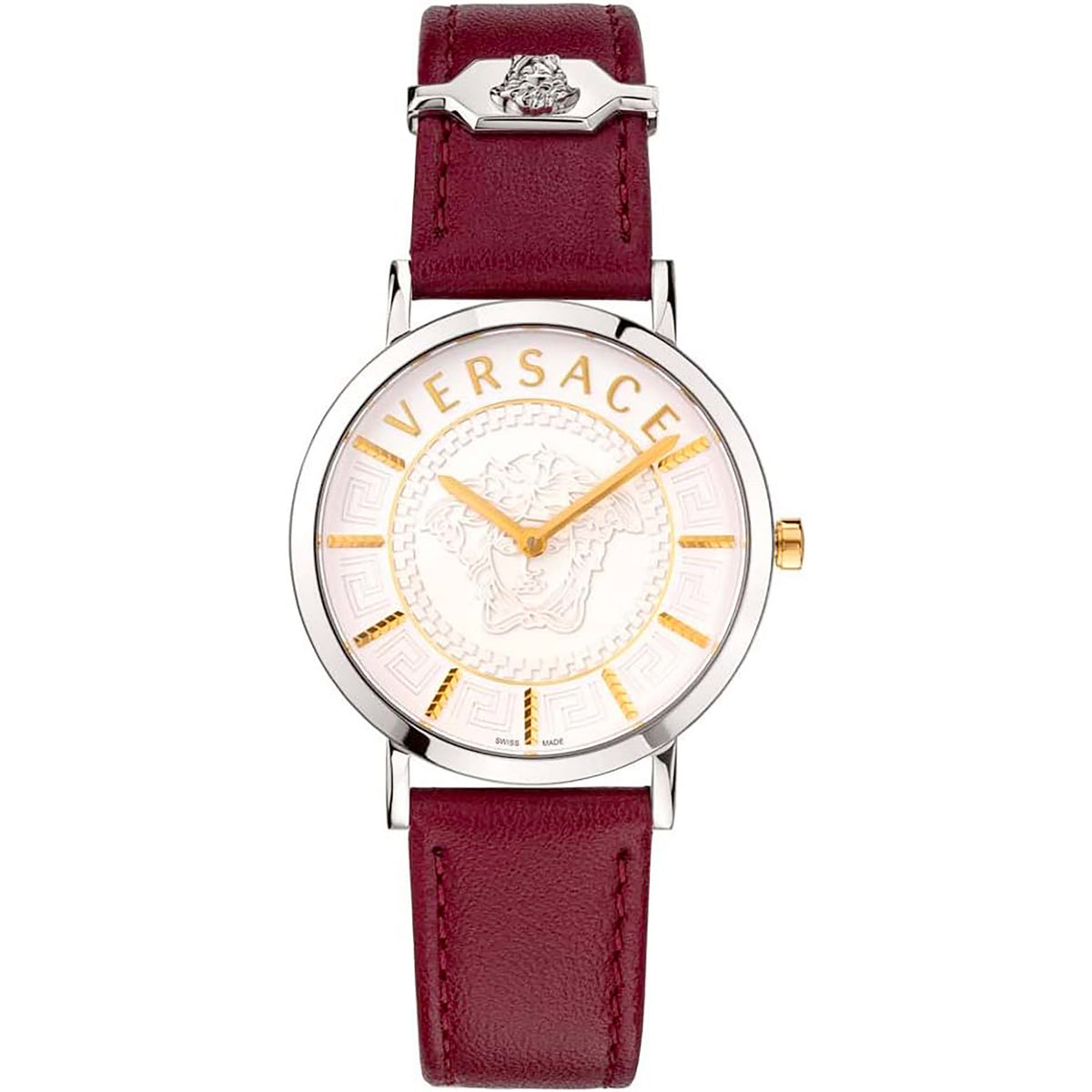 Versace Essential Damenuhr silber weinrot