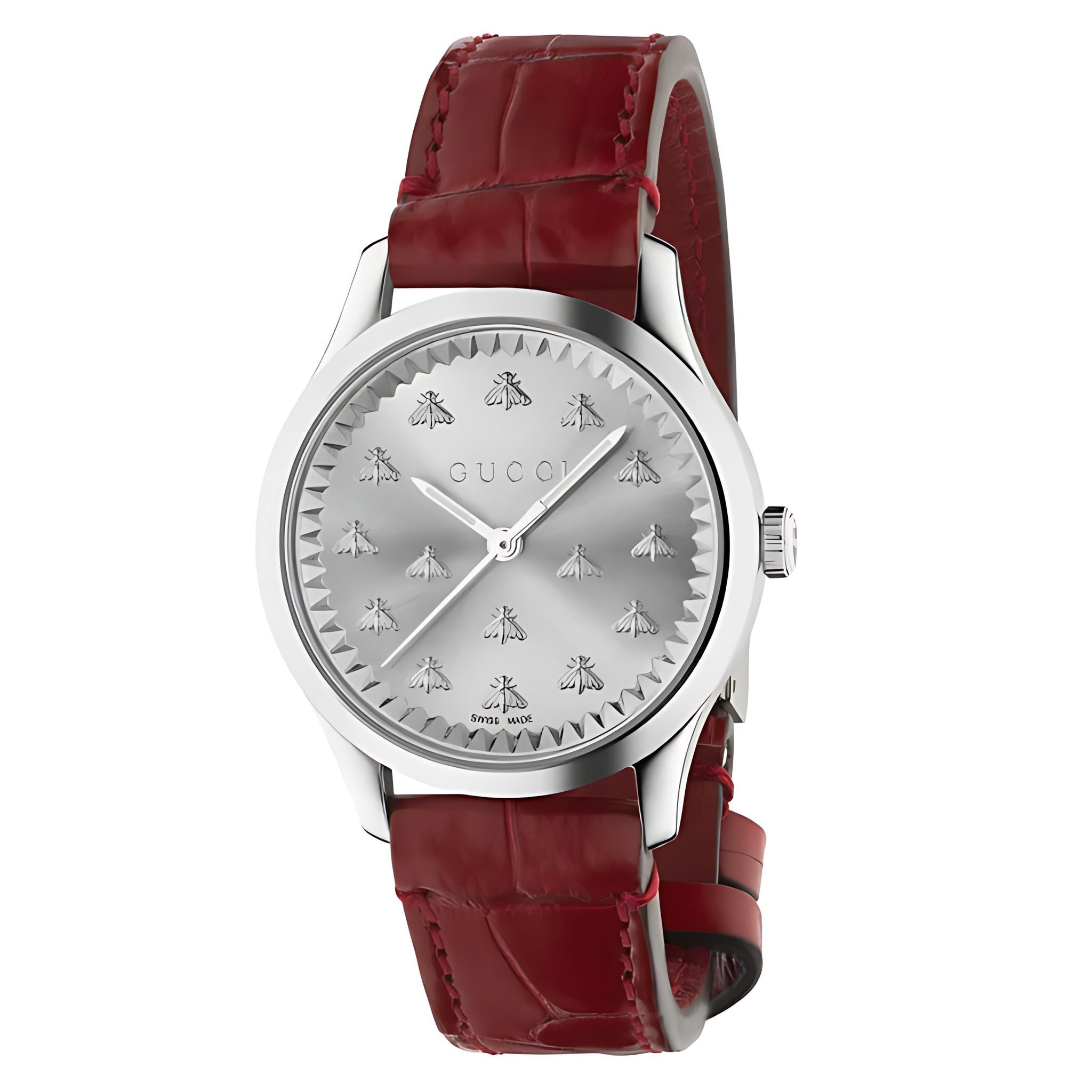 Gucci G Timeless Lady Damenuhr aus Edelstahl silber rot